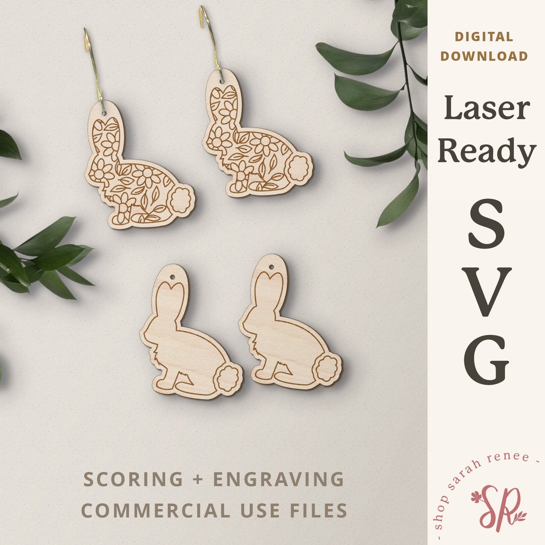 Easter Bunny Earrings SVG - Laser Cut File Floral Bunny - Spring ...
