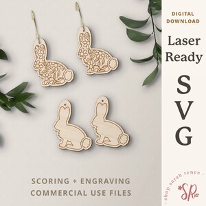 Easter Bunny Earrings SVG - Laser Cut File Floral Bunny - Spring Earring SVG - Commercial Use - Wood Earring SVG - Glowforge, Lightburn