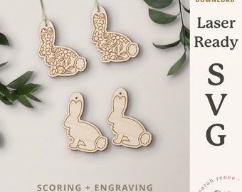 Easter Bunny Earrings SVG - Laser Cut File Floral Bunny - Spring Earring SVG - Commercial Use - Wood Earring SVG - Glowforge, Lightburn