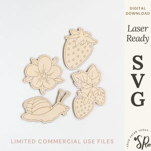 Aardbeienslak DIY laserverfkit, lasergesneden bestandscores svg, één regel SVG, aardbeibloem kinderen kleuren SVG Glowforge getest