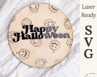 Leuke Jack O Lantern SVG Laser deurhanger bestand, scorebestand, pompoen teken SVG, Happy Halloween, herfst Glowforge-bestanden, Halloween laser SVG