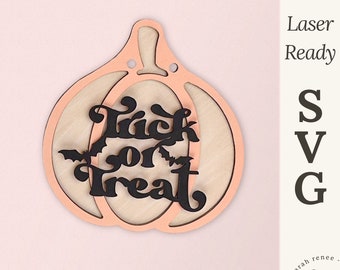 Pumpkin Halloween DoorHanger Laser Cut File, Fall Laser Files, Pumpkin Laser SVG, Halloween Door Sign, Fall Glowforge Files, Pumpkin SVG