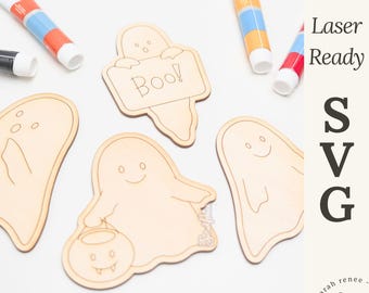 Cute Ghosts Halloween Childrens Paint Kit Laser SVG, Halloween Scoring Files, Ghost Laser File, Spooky Laser SVG, Glowforge Tested Ghost svg