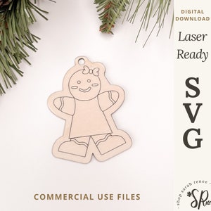 Christmas Laser Scoring SVG Gingerbread Woman Ornament | Glowforge & Laser tested | Personalized + Non-Personalized Options Laser Cut File