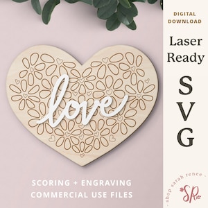 Valentine Heart Love Sign SVG for Laser - Commercial Use - Scoring Engraving Layered - Glowforge, Lightburn, etc