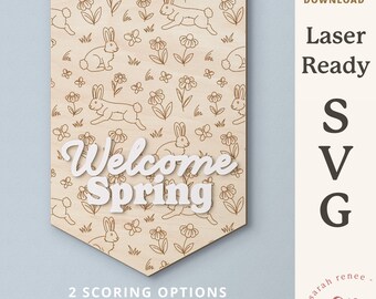 Spring Sign SVG - Glowforge Easter Bunny Laser Cut File Sign - Commercial Use - Scoring File - Easter Sign SVG for Lasers, Lightburn, etc