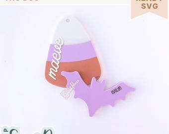 Pacote SVG de etiqueta de doces de Halloween e morcego, arquivo de etiqueta de acrílico para Halloween da Glowforge, pingente de cesta de doces ou travessuras, arquivo de etiqueta de bolsa cortado a laser