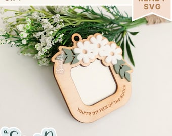 Flower Photo Keychain SVG, Laser Cut Gift for Mom, Mother’s Day Keychain, Glowforge Ready File for 2x2 Photo Insert, Mini Frame Laser File