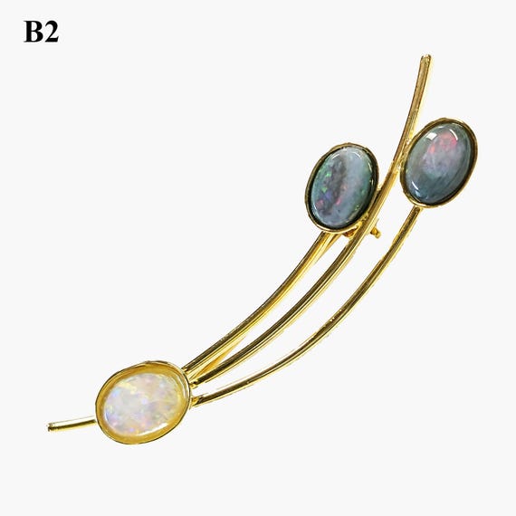 04129. Solid Opal Sterling Silver Brooch: Gold Pl… - image 5