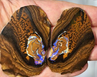 54105. Matching Australian Boulder Opal Slabs: Polished Gemstone Pair