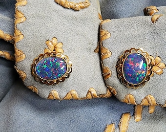 53943.0 - Gold Plated 925 Sterling Silver Cuff Links set with 18x13 mm Australian Opal Triplets