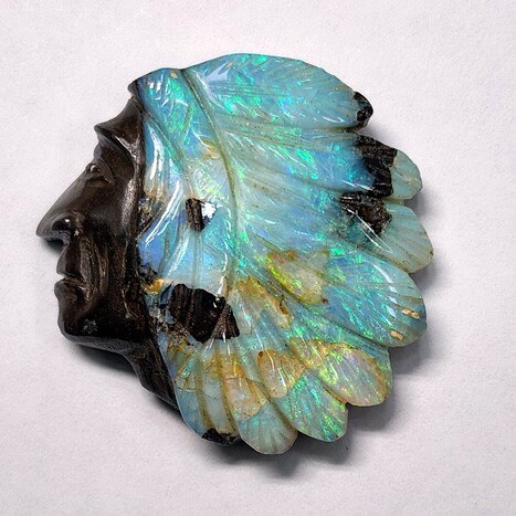 Indian With Feathered Head Gear Carved in Australian