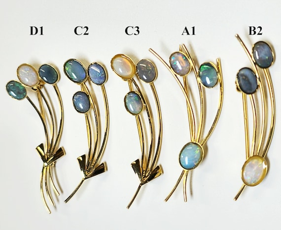 04129. Solid Opal Sterling Silver Brooch: Gold Pl… - image 2