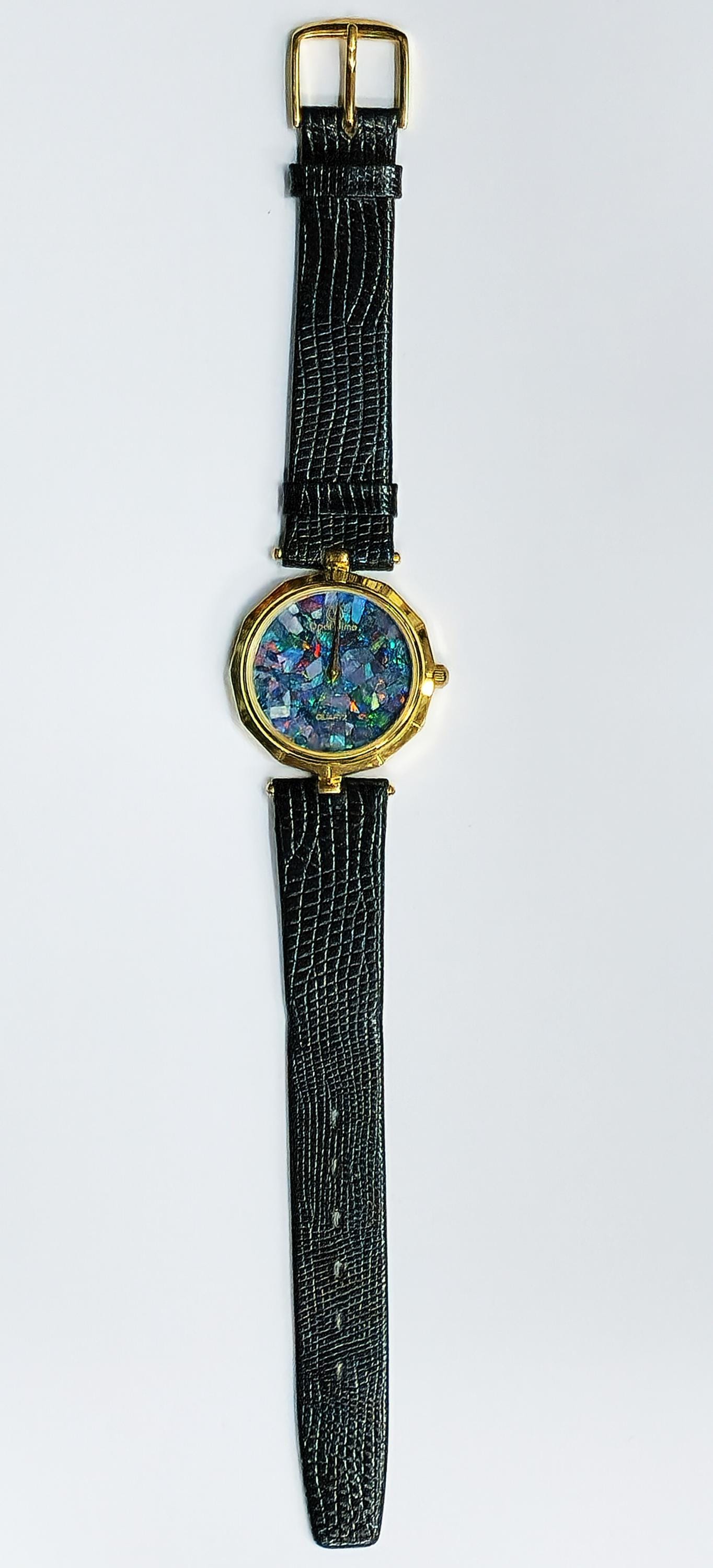 03680.0 - Vintage Australian Opal Watch: Gold Case, Black