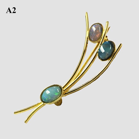 04129. Solid Opal Sterling Silver Brooch: Gold Pl… - image 3