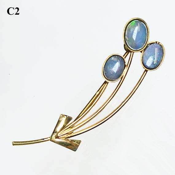 04129. Solid Opal Sterling Silver Brooch: Gold Pl… - image 7