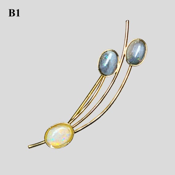 04129. Solid Opal Sterling Silver Brooch: Gold Pl… - image 4