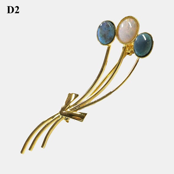 04129. Solid Opal Sterling Silver Brooch: Gold Pl… - image 11
