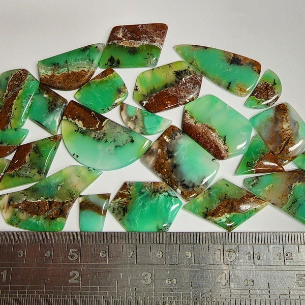 53527.0 - One Lot of 23 pcs Australian Chrysoprase in Host Rock Creating Interesting Designs and Picture Stones Sized 15 x 10 to 45 x 20 mm