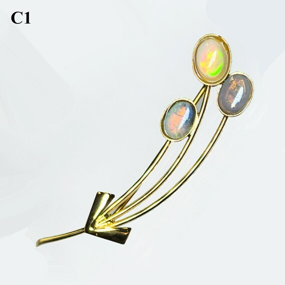 04129. Solid Opal Sterling Silver Brooch: Gold Pl… - image 6