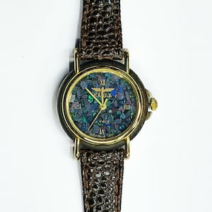 54447.0 - &quot;Eagle&quot; Uhr mit natürlichem australischem Opal 25 x 7 mm Schwarzes Gehäuse 23 cm lang Wasserdichtes Quartz-Uhrwerk in Geschenkbox