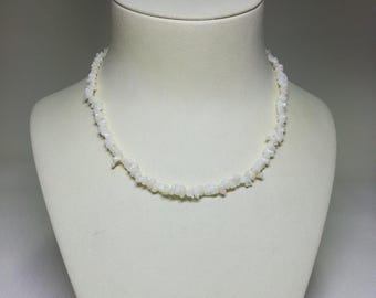54204. White Coral Chip Necklace & Bracelet Set: Natural Sea Coral, 1980s