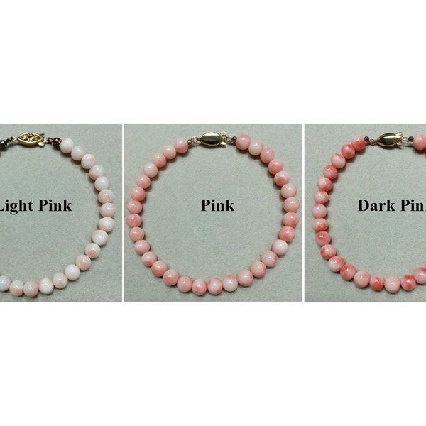 53948 - Taiwan Natural Untreated Coral in Pink Light Pink or Dark Pink Harvested from the Sea About 6.5 mm Bead Bracelet G/P Silver Clasp