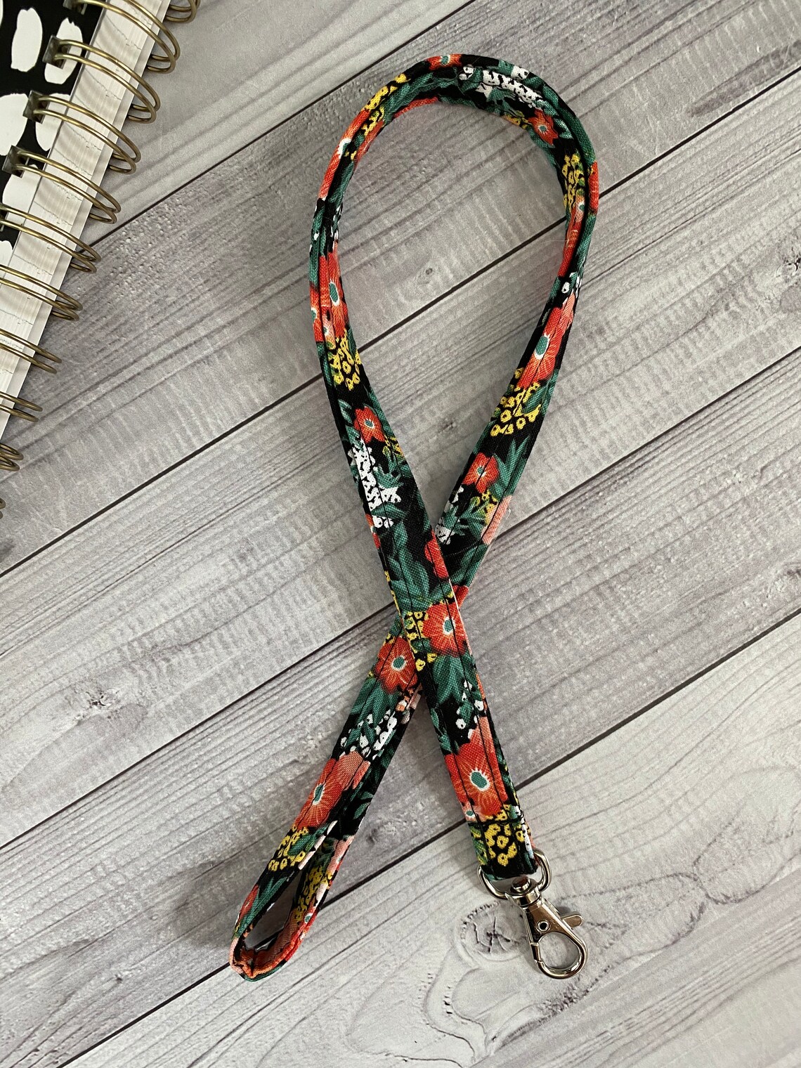 Red Floral Fabric Lanyard Lanyard for Keys ID Badge Holder Etsy