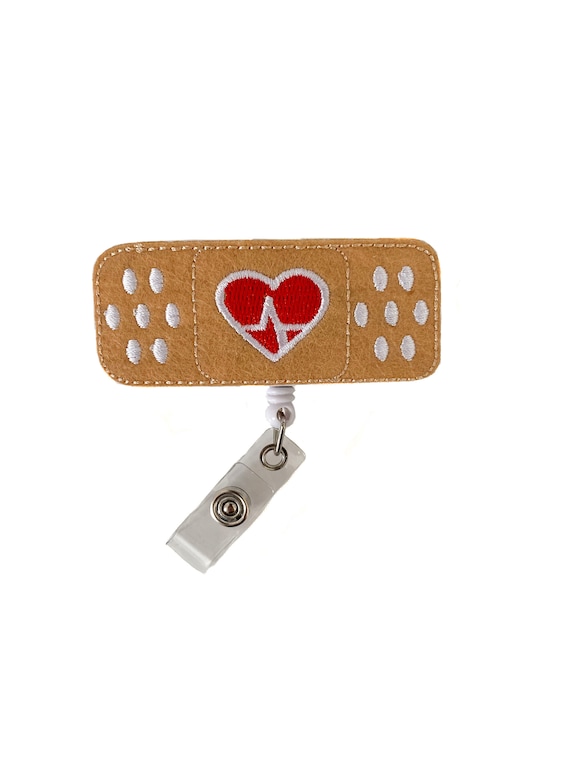 Bandaid Badge Reel With Red Heart, Nurse Badge Reel, Retractable Badge, ID  Badge Holder, ID Badge Reel 
