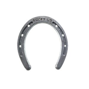 May include: A silver horseshoe with the words "LUCKY US" engraved on the top.