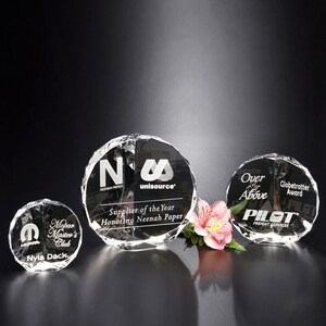Crystal Cascata Paperweight Award | Custom Etched & Engraved Glass | Personalized Corporate Employee Recognition Appreciation Trophy