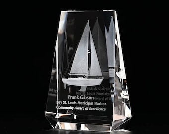 3D Crystal Aspen Award | Custom Laser Etched & Engraved Glass | Personalized Corporate Employee Recognition Appreciation Trophy