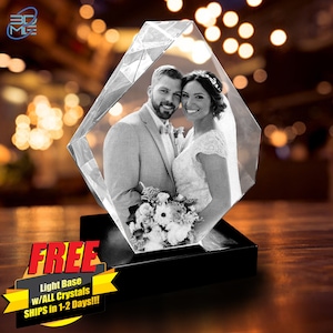 3D Crystal Photo Iceberg w/Light Base | Personalized Custom Glass Laser Etched & Engraved Photo, Picture, Image, Keepsake for any Occasion