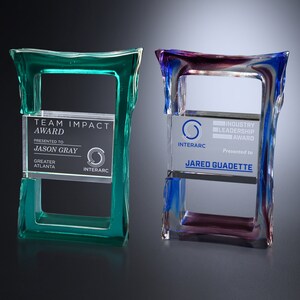 Crystal Delta Award | Custom Laser Etched & Engraved Glass | Personalized Corporate Employee Recognition Appreciation Trophy