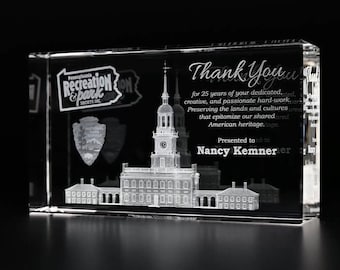 3D Crystal Cooper Rectangle Award | Custom Laser Etched & Engraved Glass | Personalized Corporate Employee Recognition Appreciation Trophy