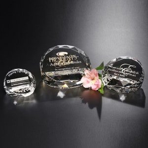 Crystal Cascade Paperweight Award | Custom Etched & Engraved Glass | Personalized Corporate Employee Recognition Appreciation Trophy