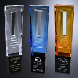 Crystal Athens Award | Custom Laser Etched & Engraved Glass | Personalized Corporate Employee Recognition Appreciation Trophy