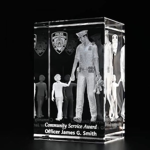 3D Crystal Rectangle Paperweight | Custom Laser Etched & Engraved Glass | Personalized Corporate Employee Recognition Trophy Award