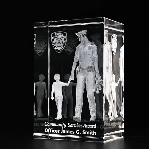3D Crystal Rectangle Paperweight | Custom Laser Etched & Engraved Glass | Personalized Corporate Employee Recognition Trophy Award