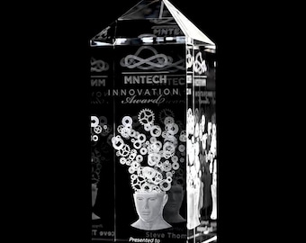 3D Crystal Berkley Award | Custom Laser Etched & Engraved Glass | Personalized Corporate Employee Recognition Appreciation Trophy