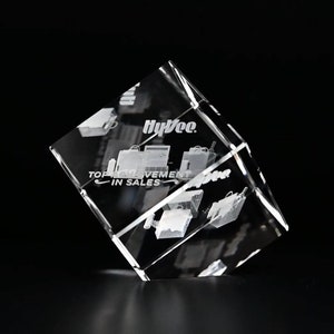 3D Crystal Diamond Cube Paperweight | Custom Laser Etched & Engraved Glass | Personalized Corporate Employee Recognition Trophy Award