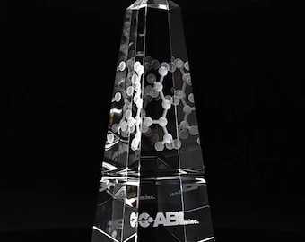 3D Crystal Obelisk Award | Custom Laser Etched & Engraved Glass | Personalized Corporate Employee Recognition Appreciation Trophy