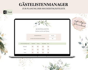 Gästeliste Hochzeit Excel-Vorlage | Hochzeitsgästelistenplaner und Gästelisten-Tracker | Hochzeitsplaner | Checkliste | Hochzeit Gästeliste