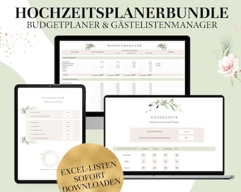 Budgetplaner & Gästelistenmanager | Excel-Vorlagen zur Hochzeitsplanung | Hochzeitsplaner deutsch | Hochzeit Vorlagen | Hochzeitsplanung