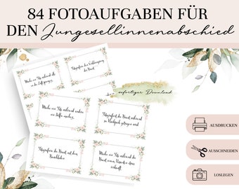 84 Fotoaufgaben JGA I Poltern Fotoaufgaben I Fotochallenges I Pdf Fotoaufgaben zum Ausdrucken I JGA Frauen I Jga-Spiel I JGA-Feier