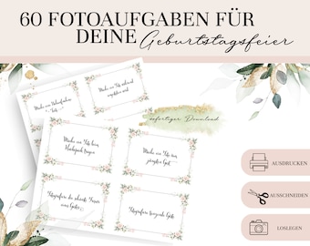 60 Fotoaufgaben Geburtstag I Geburtstagsfeier Fotoaufgaben I PDF Download I Geburtstagsspiel I Fotobox Zubehör I Geburtstagsfotospiel