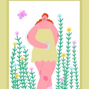 Mini-| a6 A6 | de cartes postales Jolie dame de jardin illustrée | Carte postale positive, amusante et simple