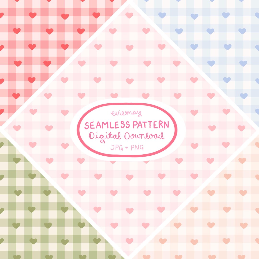 Cosy Heart Gingham Seamless Pattern Bundle | Soft Pastel Check Digital ...