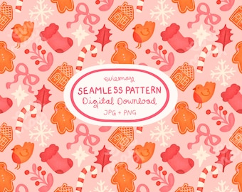 Gingerbread Seamless Pattern – Festive Xmas Digital Paper (JPG, PNG)