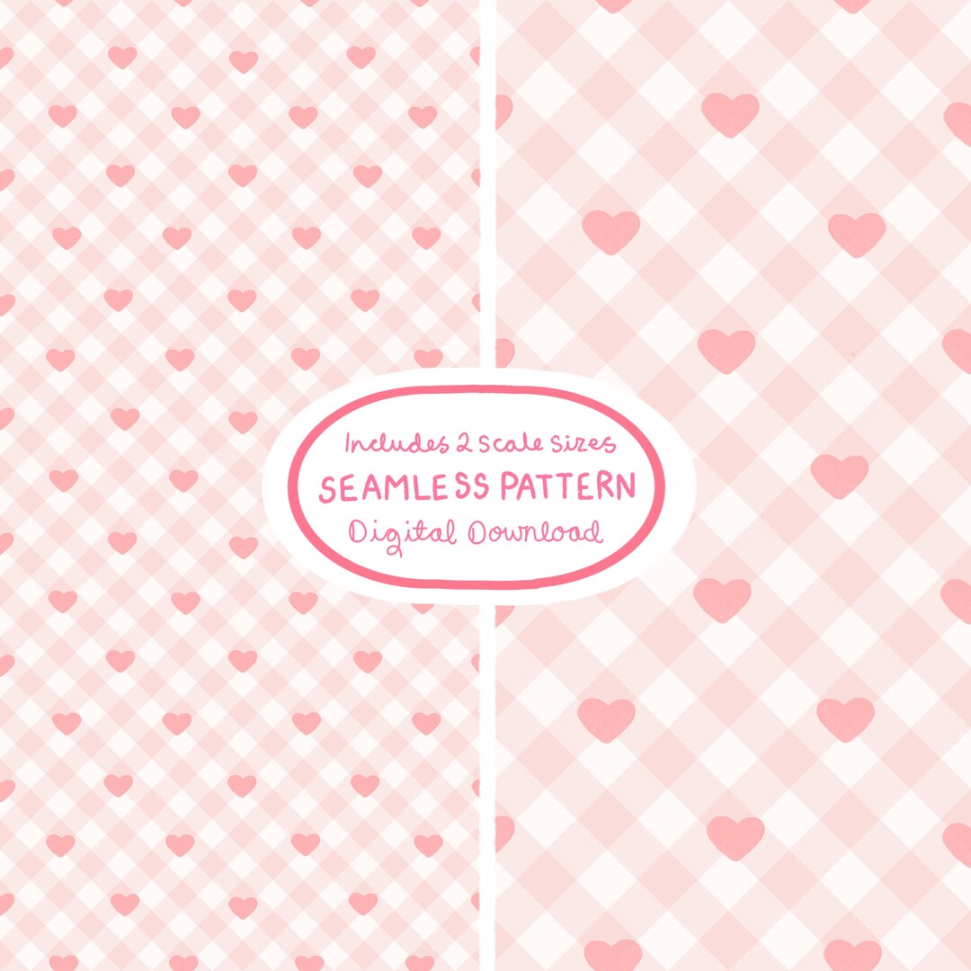 Pink Heart Gingham Seamless Pattern | Pastel Cottagecore Hearts ...